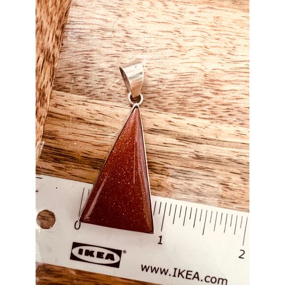 Vintage Sterling Silver Goldstone Pendant & Earrings Set Triangle Shape Boho - Picture 8 of 10